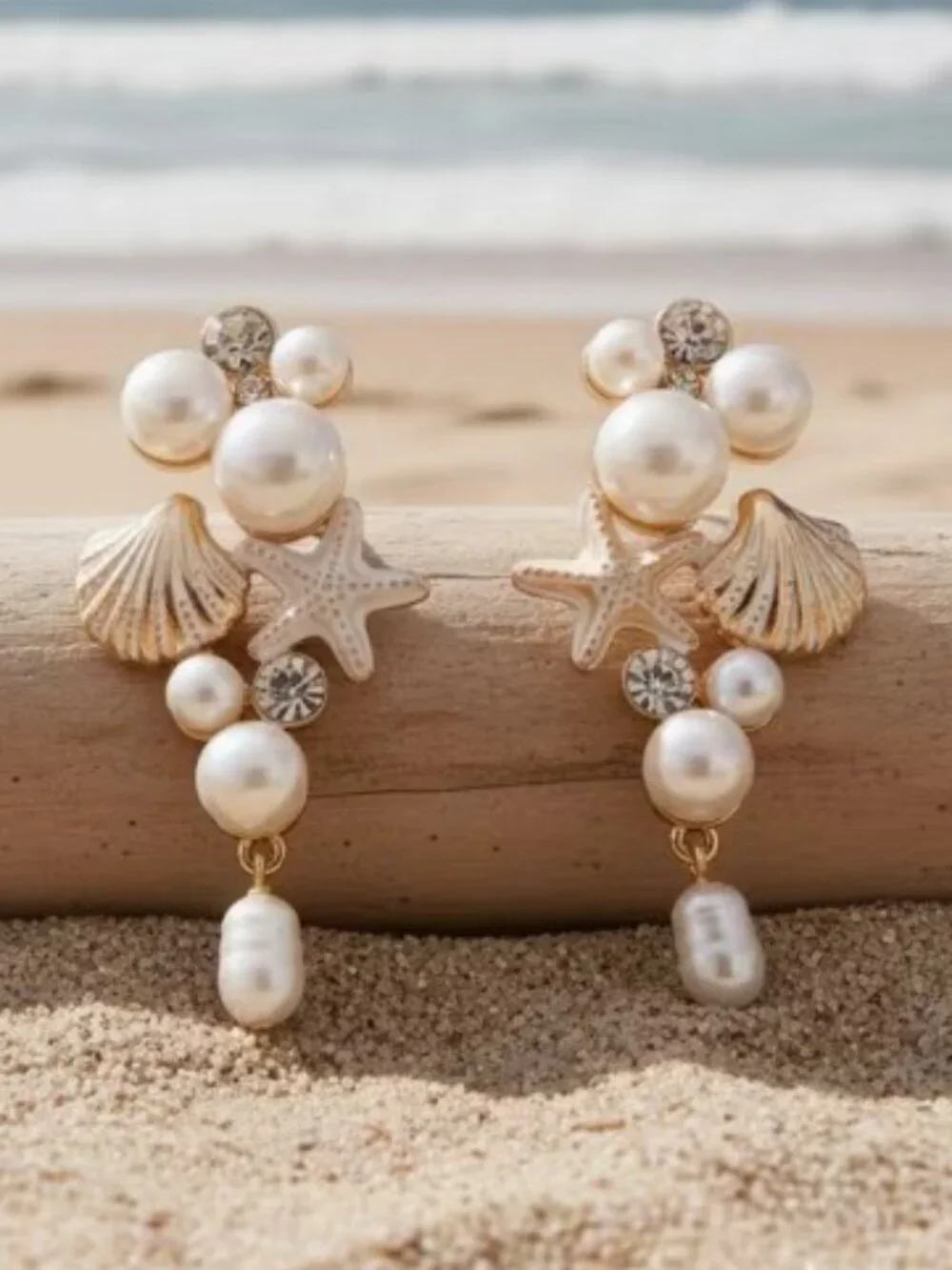 Bohemian Style Faux Pearl Starfish Shell Dangle Earrings